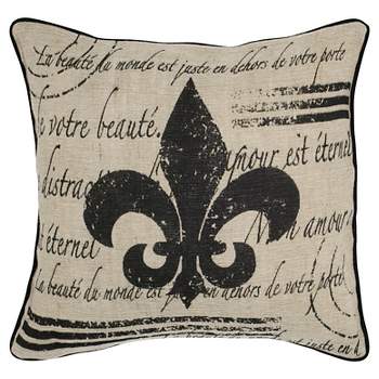 18"x18" Vintage Fleur De Lis Cotton and Jute Square Throw Pillow Beige/Black - Rizzy Home