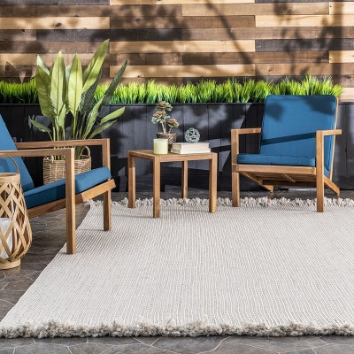 Ivory Braided Square Synthetic Indoor/Outdoor Rug