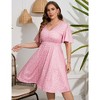 WhizMax Women's 2024 Plus Size Dress Summer Boho Floral V Neck Ruffle Short Sleeve Dress Elastic High Waist A Line Summer Dress - 2 of 4