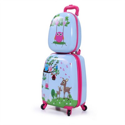 BEAFUP 2 PCS Kids Luggage Set, 12" Backpack and 16" Spinner Case with 4 Universal Wheels, Suitcase for Boys Girls with Animal Patterns