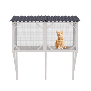 Akoasm 44.5 in. W Large Indoor Wooden Cat Cage with Bug Proof For Sunbathing, Napping & Overlooking-Ancient White - 1 of 4