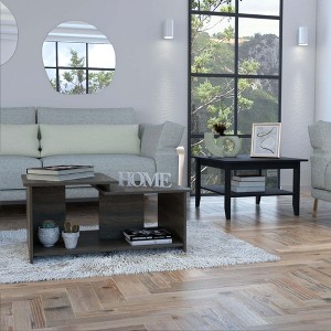 2-Piece Wood Coffee Table Set with Interlocking Design for Living Room or Small Spaces - 1 of 4