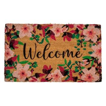 Northlight Natural Coir Blossoming Floral Outdoor Rectangular "Welcome" Doormat 18" x 30"