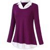 Women's Long Sleeve Contrast Collared Shirts Patchwork Work Blouse Tunics Tops - 2 of 4