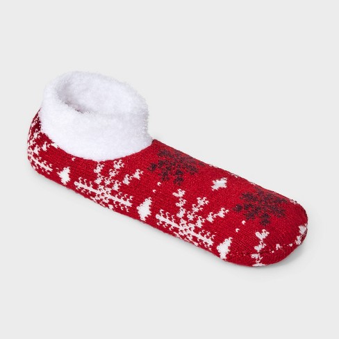 Women s Snowflake Double Lined Cozy Booties With Grippers Auden Red 4 10 Target
