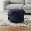 HomeRoots 18" Blue Cotton Cylinder Geometric Pouf Ottoman - 2 of 4