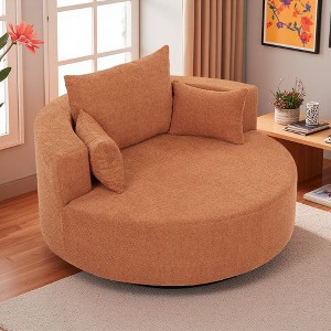56.3" Chenille Swivel Round Sofa Chair with 360-degree Swivel, 36.5" Deep Seat and 3 Pillows - 1 of 4