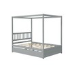 Full Size Canopy Bed with Twin Trundle, Kids Solid Wood Platform Bed Frame w/ Headboard, No Box Spring Needed - 3 of 4