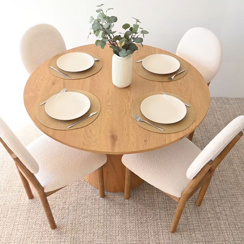 Dwen+Maye 5 Piece Round Dining Set,46" Manufactured Grain Upholstered Boucle Dining Chair with King Louis Back and Natural Wood Legs-Maison Boucle‎, 4 of 10