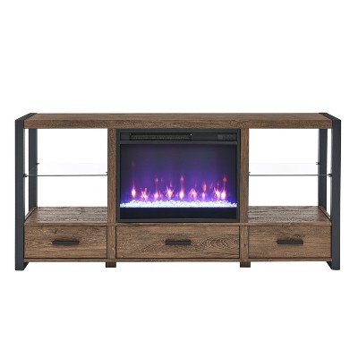 NicBex 3 Drawers Fireplace TV Stand Modern Farmhouse Entertainment Center with 24 Inch Electric Fireplace & Side Lights