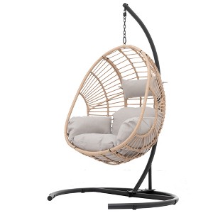 Lycvki High Quality Wicker Swing Egg Chair with Cushion and Black Stand - 1 of 4