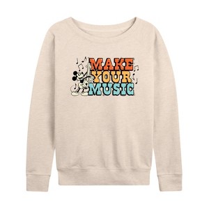 Women's - Disney - Make Your Music Lightweight French Terry Wide Neck Long Sleeve Shirt - 1 of 4