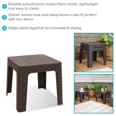 Sunnydaze 18" Brown Polypropylene Square Patio Side Table Set