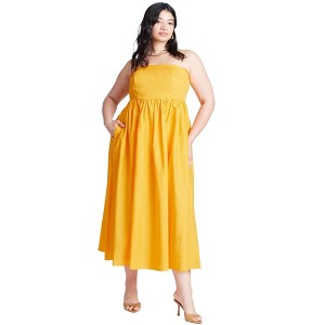 ELOQUII Women's Plus Size Poplin Fit And Flare Maxi Dress - 1 of 3