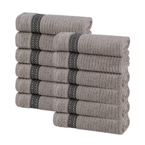 Zero Twist Cotton Ribbed Modern Geometric Border Face Towel Washcloth Set 12 by Blue Nile Mills - 1 of 4