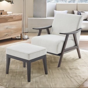 CAVINAS Linen Accent Chair with Mid-Height Backrest and Ottoman,Mid-Century Upholstered Living Room Chairs,Reading Chairs for Living Room - 1 of 4