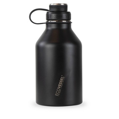 EcoVessel 64oz Large Insulated Stainless Steel Beer Growler Bottle - Black