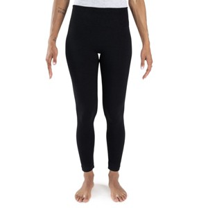 MUK LUKS Women's 4" High Waisted Fleece Lined Leggings, 2X-3X, Ebony - 1 of 4
