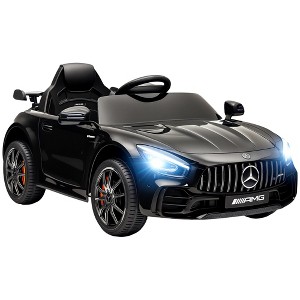 Qaba Mercedes-Benz AMG GTR Licensed 12V Kids Ride on Car with Remote Control, Soft Start, LED Lights, Music Horn & 3 Speeds for 3-6 Years, Black - 1 of 4