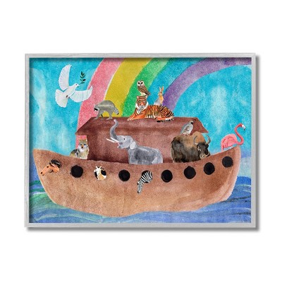 Stupell Industries Cute Animals Watercolor Noah's Ark Under Rainbow
