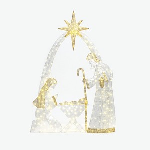 LuxenHome 3.6Ft x 5Ft White Nativity Scene Outdoor Holiday Decoration with Lights White, Gold - 1 of 4