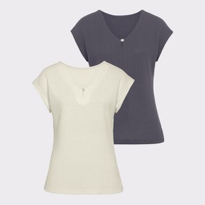 Women's 2 Pk Waffle Knit Tops - LASCANA - 1 of 4