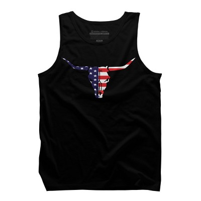 Men's Design By Humans July 4th American Flag Bull Horns Skull By rasok Tank Top