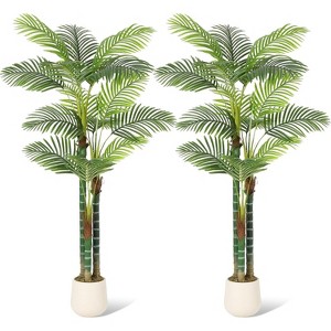 homfan 6/7FT Faux Tall Palm Tree, Triple Golden Cane Palm Trees,Large Artificial Tree Faux Plants with White Round Planter Pot Moss 1 Pack - 1 of 4