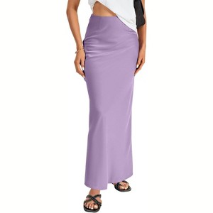 Women's Elegant Satin Maxi Skirt - High Waist A-Line Long Skirt with Smooth Zipper Purple - 1 of 4