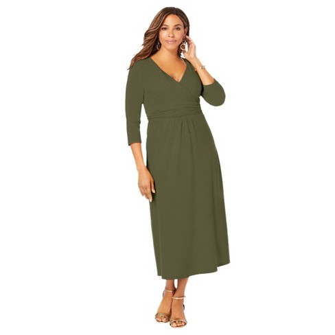 Jessica London Women's Plus Size Knit Surplice Midi Dress - 24, Green :  Target