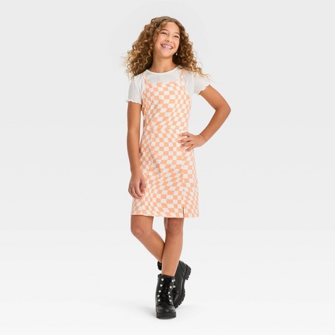 Orange best sale checkered dress