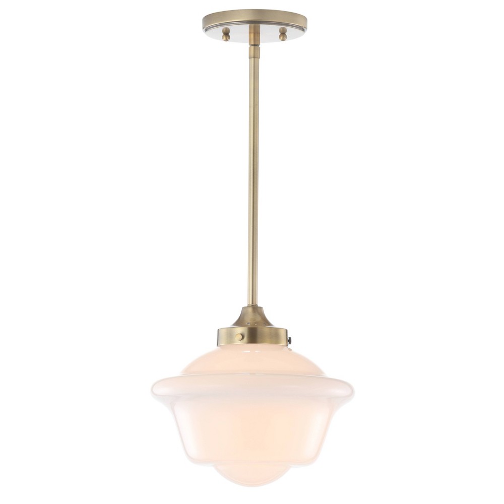 9.5" Adjustable Metal/Glass Kurtz Drop Pendant (Includes Energy Efficient Light Bulb) Brass - JONATHAN Y: UL Listed, Modern Style, Hardwired