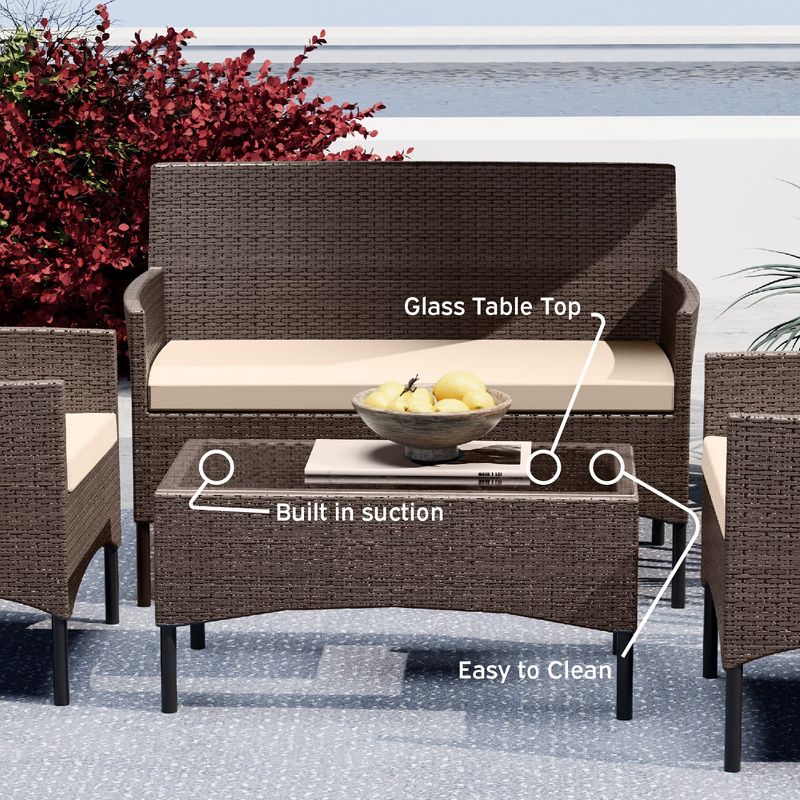 Nestl 4 Piece Wicker Patio Furniture Set - Outdoor Furniture Patio Set with Coffee Table, 5 of 7