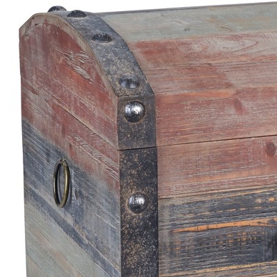 Large Weathered Multicolor Wooden Storage Trunk with Metal Accents