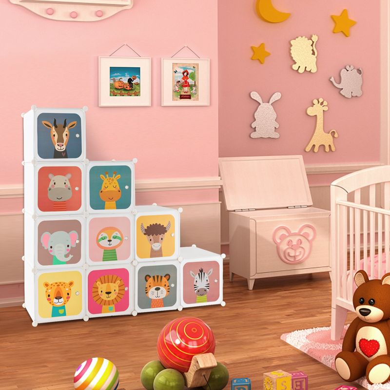 Costway 12-Cube Kids Wardrobe Baby Dresser Bedroom Armoire Clothes Hanging Closet with Door, 3 of 11