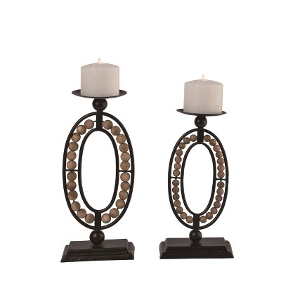 VIP Metal 12.99 in. Black Candle Holder Set of 2