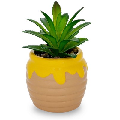 Yellow and Beige Ceramic Hunny Pot with Artificial Succulent