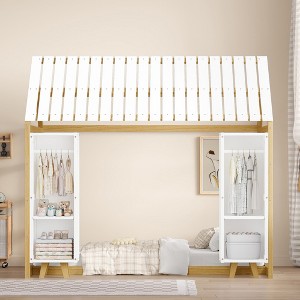 Okak Montessori Playhouse Floor Bed Twin Size,House-Shaped Kids Bed with Safety Rails & Roof, Built-in Storage Cabinets & Imaginative Play Area - 1 of 4
