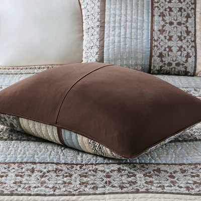 Blue and Brown Reversible Cotton Jacquard Quilt Set, Full