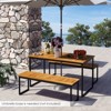 Tangkula 55” Patio Dining Table 6 People Acacia Wood Dining Table with Slatted Tabletop U-shaped Frame Adjustable Foot Pads - 4 of 4