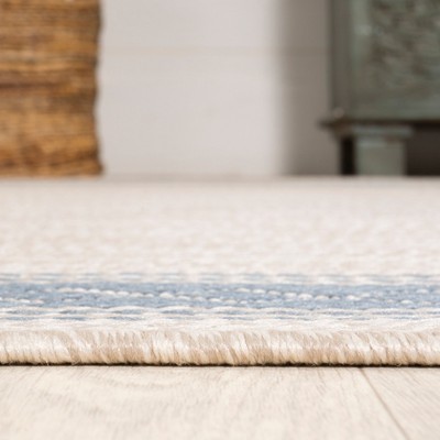 Lucia Cream and Blue Diamond Border Indoor/Outdoor Rug