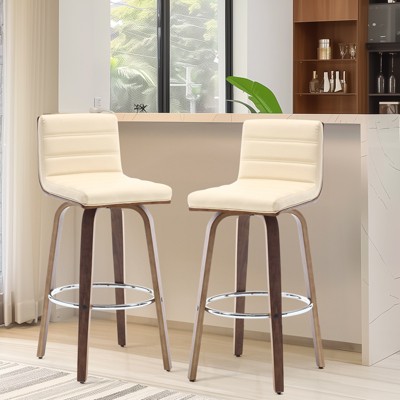 Bekrvio 26"/29" Swivel Bar Stools Set of 1/2/3/4, Faux Leather Upholstered Counter Chairs with Wood Legs, Mid-Century Seating for Kitchen Island