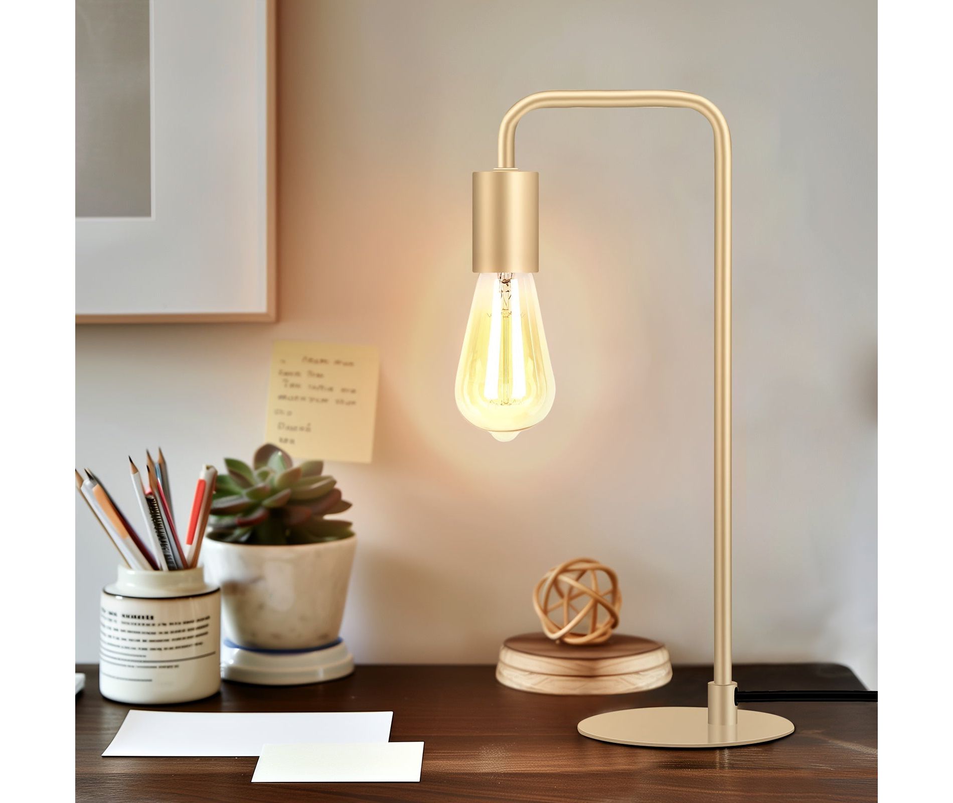 AEELLEEA French Gold Desk Lamp - Edison Desk Lamp - Industrial Bedside Lamp For Bedroom, Living Room, Dormitory - Small Metal Lamp For Reading,