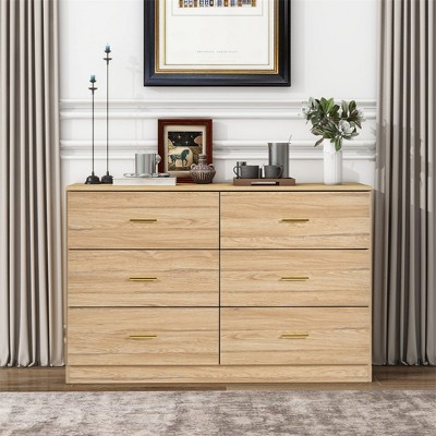 HDZNVF Modern Natural 6 Drawer Dresser for Bedroom, Ample Storage Wide Chest of Drawers, Sturdy and Safe