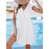 Coolmee Women's Beach Dress V Neck Cap Flutter Sleeve Pleated Mini Dress White S - 4 of 4