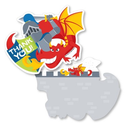 Big Dot of Happiness Calling All Knights and Dragons - Shaped Thank You Cards - Medieval or Birthday Party Thank You Cards with Envelopes - Set of 12