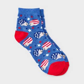 Women's Patriotic Hedgehogs Ankle Socks - Denim Heather/Red 4-10