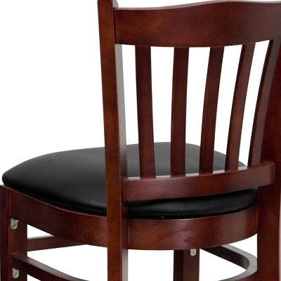 Elegant Mahogany Wood Barstool with Black Vinyl Seat
