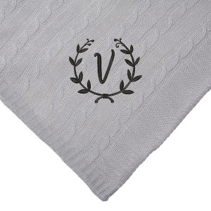 Personalization Mall Floral Wreath Initial Cable Knit Throw Blanket, Grey, 50"x60" - 1 of 1