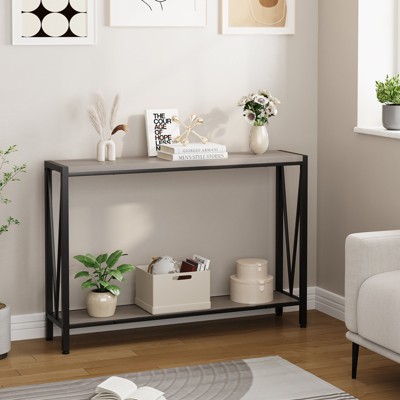 43.3 Inch Console Sofa Table, Modern Entryway Table, Metal Frame, 2 Shelves, For Living Room, Hallway
